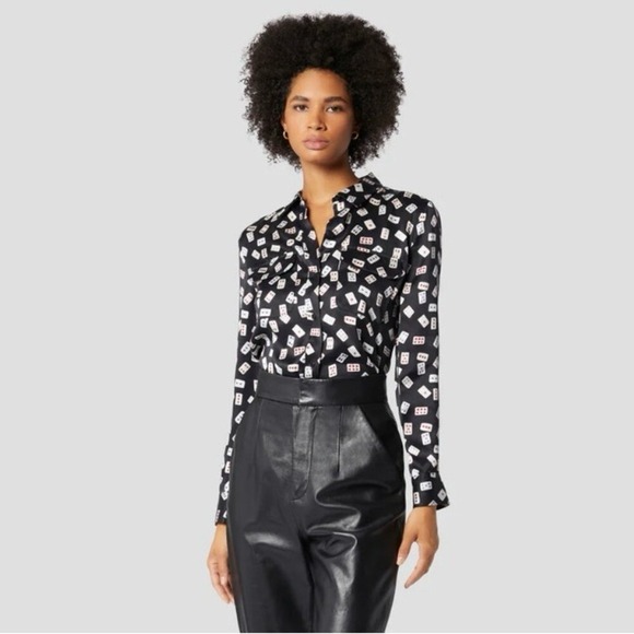 Equipment | Annelie Playing Cards Print Button Down Satin Top Playing Cards Silk - Picture 16 of 16